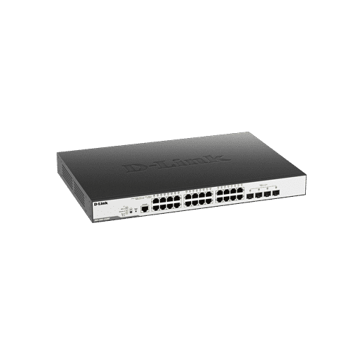 سوییچ DGS-3000-28LP دارای 24 پورت PoE گیگابیتی شبکه و 4 پورت گیگابیتی SFP است