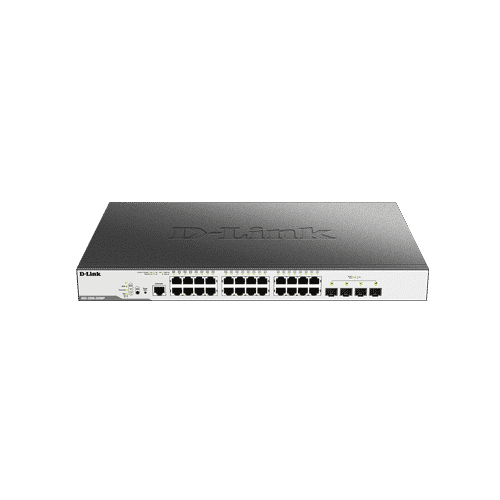 سوییچ DGS-3000-28LP دارای 24 پورت PoE گیگابیتی شبکه و 4 پورت گیگابیتی SFP است