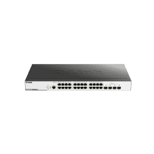 سوییچ DGS-3000-28X دارای 24 پورت گیگابیتی شبکه و 4 پورت +10G SFP است.