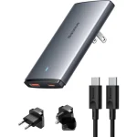 شارژر دیواری 2 پورت 65 وات بیسوس مدل GaN5 Pro Ultra-Slim C+U
